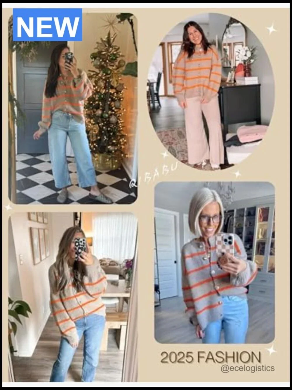 Women's Striped Cardigan Sweater Long Sleeve Button Down Knit Oversized